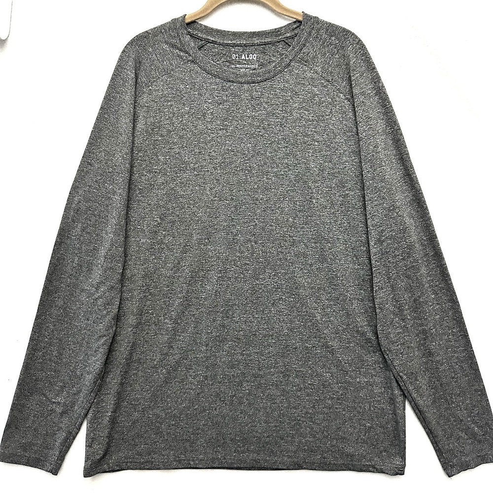 01.ALGO Mens Xl Performance Long Sleeve Shirt Gray‎ SPF 40 Quick Dry Anti Odor